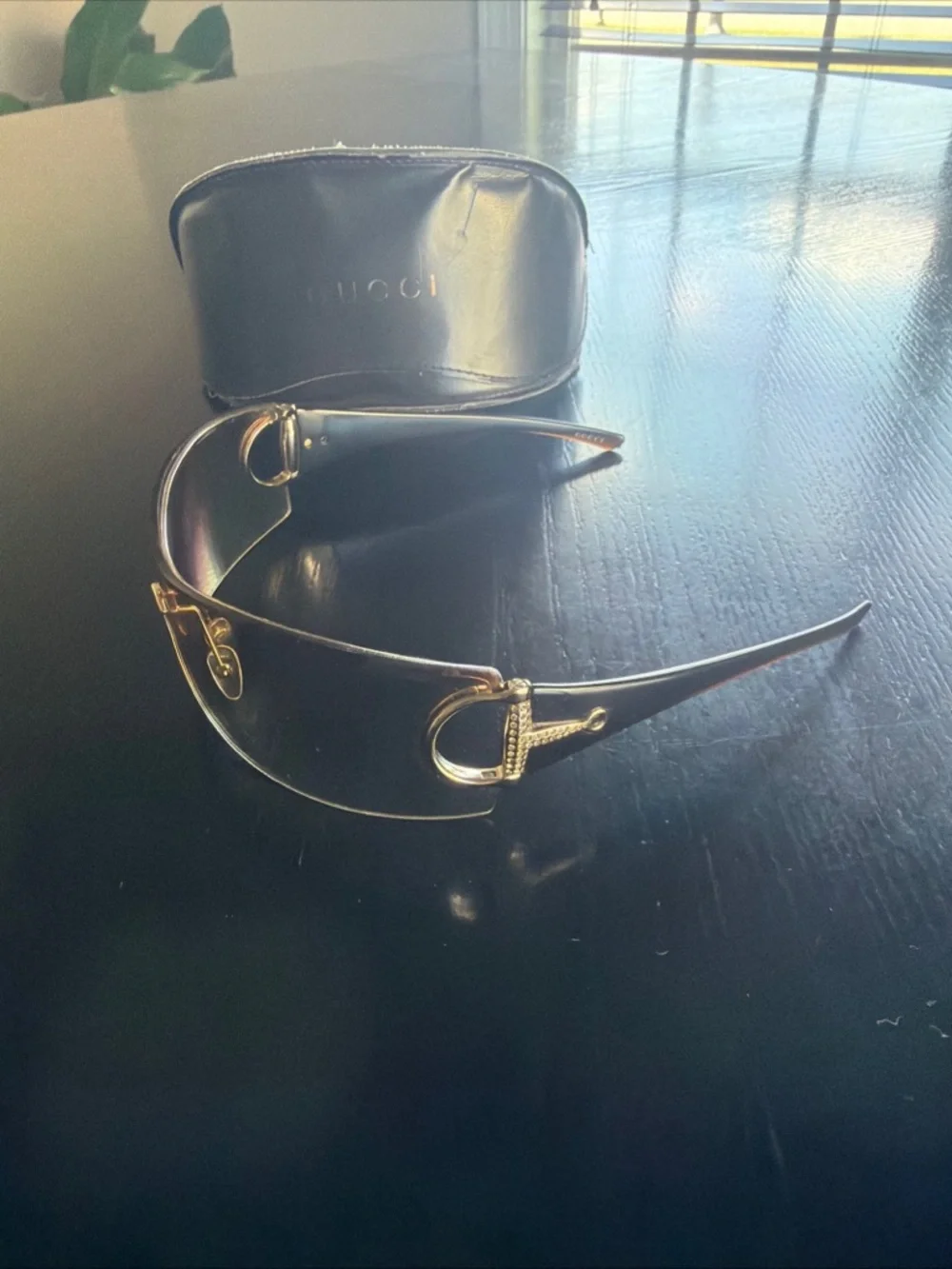 Gucci Gold Rimless Shield Sunglasses with Brown Lenses - Picture 7 of 9